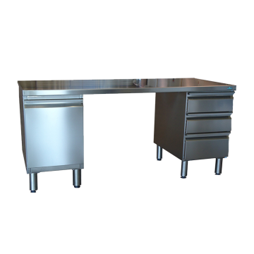 Bureau inox + 1 bloc 3 tiroirs