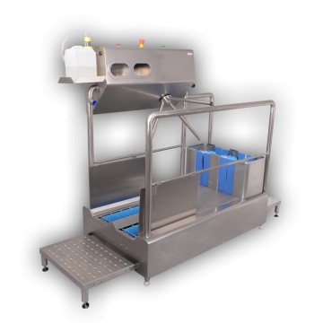 Sas hygiene lavage semelles + desinfection des mains + lave bottes en sortie