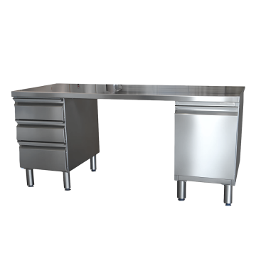 Bureau inox + 1 bloc 3 tiroirs